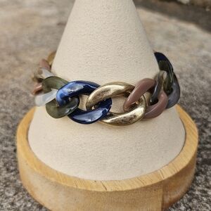 Zenzii Neutral Multicolor Chain Link Bracelet Toggle Boho Blue Green Gold Taupe